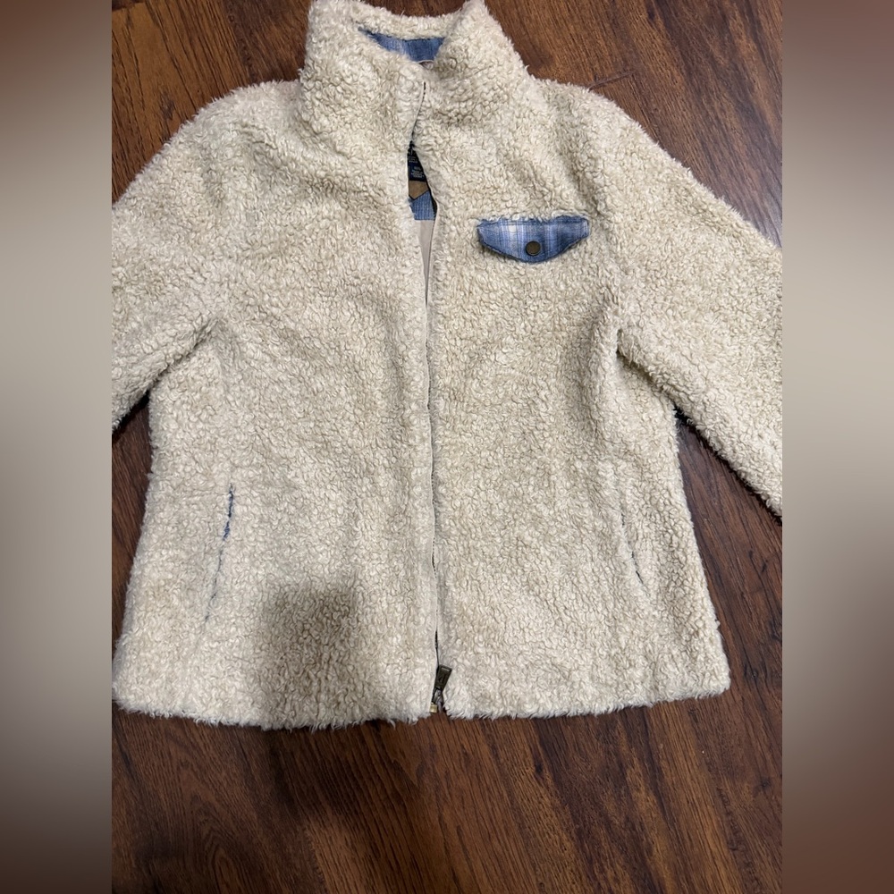 Pendleton Ladies' Fuzzy Zip Jacket in Beige Heather Sherpa cream fleece - Picture 6 of 15